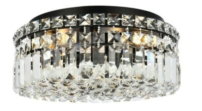 Crystal Flush Mount Light Black and Silver Bedroom Hallway Bathroom Fixture 14" - Image 1 of 4