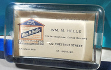 Vintage Glass Paperweight Business Card WM. M HELLE SALES LOANS Advertising