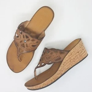 CLARKS Thong Cutout Cork Sandal Wedge 9.5 - Picture 1 of 9