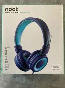 Auriculares estéreo plegables para niños Nool Products modelo K11 azul marino verde azulado nueva caja abierta - Imagen 1 de 3