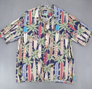 Reyn Spooner Shirt Men Large Graphic Print Hawaiian Camp Surfboard Vintage Beach - Picture 1 of 6