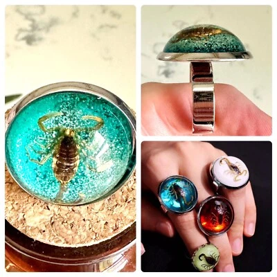 Регулируемое кольцо из натуральной смолы со скорпионом насекомыми жуками юго-западный западный размер 8-9 - Изображение 1 из 4