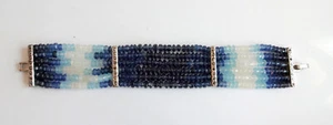 MONET De Colección Multi Hilo Tono Plata 3 Colores Azul Vidrio Joyería Inusual Raro 7.5" - Imagen 1 de 8