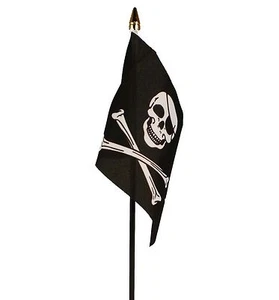 SKULL & AND CROSSBONES PIRATE SMALL HAND WAVING FLAG 6"X4" flags PIRATES - Picture 1 of 1