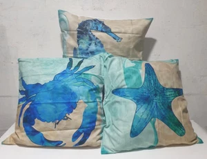 Cushion Covers 45 x 45cm Set of Three Crab, Seahorse, Starfish NEW - Picture 1 of 4
