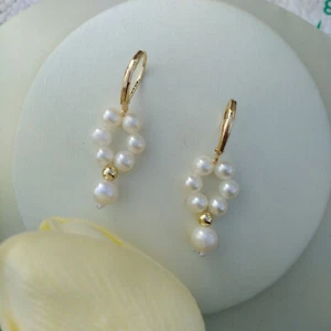 Design Pretty Natural South Sea White Pearl Tassel Earrings 14k Gold P Hook - Picture 1 of 4