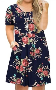Tralilbee Womens Plus Size Floral, Short Sleeve, Casual, Flowy Dress 2XL Pockets - Picture 1 of 7