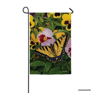 Garden Satin Butterfly & Pansies Flag Evergreen Presents Friend Reflections - Picture 1 of 1