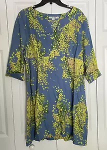 Boden 14 Deep Cornflower Blue & Yellow Floral 100% Linen V Neck Shift Dress - Picture 1 of 12