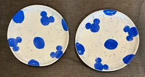 Disney Parks Mickey Mouse Icon Tidbit Blue Ceramic Salad Plates Set of 2 7.75” - Picture 1 of 2