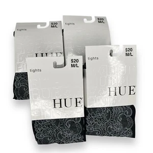 Hue Women’s Size M/ L Printed Lace Tights Black 4 Pairs - Picture 1 of 3