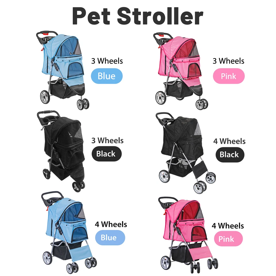 3/4 Wheels Foldable Pet Stroller Dog Stroller Cart w/ Pads & Cup Holder 3 Colors - Image 1 of 1