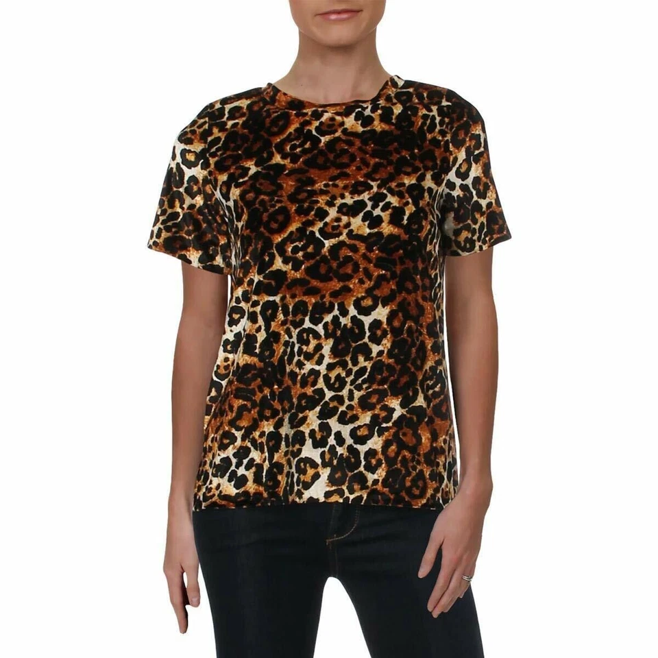 Aqua Womens Beige Velvet Animal Print Hi-low T-shirt Top XS BHFO 6132
