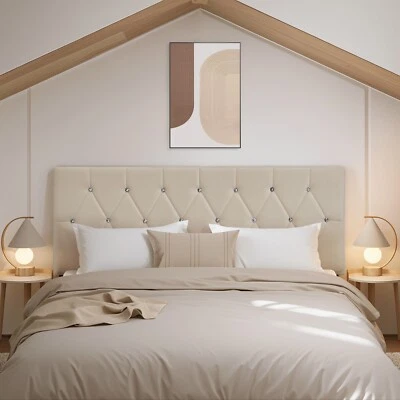 Cabecero Queen King Size Solo Terciopelo Botón Mechón Tapizado Cama Ajustable Foto 1 de 4