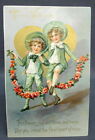 Antique Tuck Postcard Valentines Day To My Boys Dancing Jumping Flower Garland
