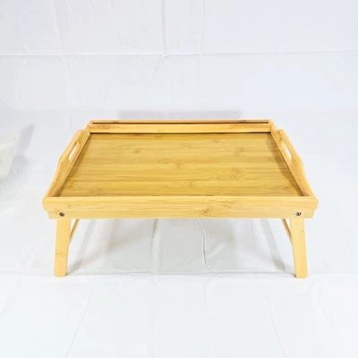 🪵 Foldable Bamboo Bed Tray Table Laptop Desk with Phone Slot Eco-Friendly - Image 1 of 4