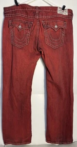 True Religion Jeans Men's 44x33 Red Black Wash Thick Stitching Straight Flat - Picture 1 of 8