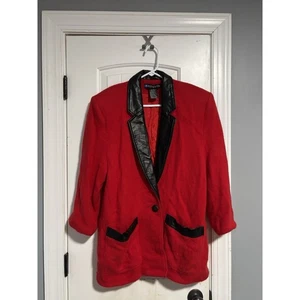 Vtg IB Diffusion Red Black Front Collared Blazer Jacket Women Large 80s - Picture 1 of 3