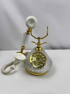 Vintage Crystal Cut Glass Telephone – Gold & Clear Retro Landline - Picture 1 of 6