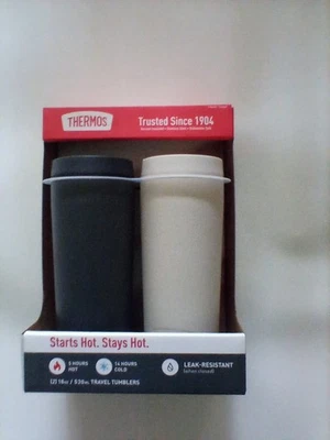 2 Termos de viaje de 18 oz para bebidas frías o calientes. Negro y Beige Foto 1 de 2