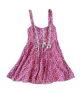 Free People kurzes Kleid Blumen Schnürung 100% Baumwolle rosa Größe 2 (A62) - Bild 1 von 13