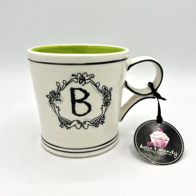 Katie & Mandy Monogram ~B~ Stoneware Coffee Mug Cup Green Stripe 15 Oz - Image 1 of 4