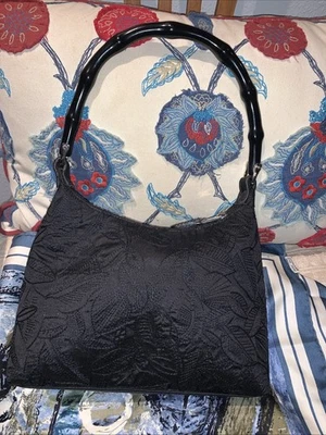 🎄Bolso bordado floral de seda negro con asa estilo bambú con bisagras🎄 Foto 1 de 4