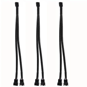 3pcs PWM Fan Splitter Cable 4-Pin Sleeved Braided Adapter Computer PC Fan Power - Picture 1 of 5