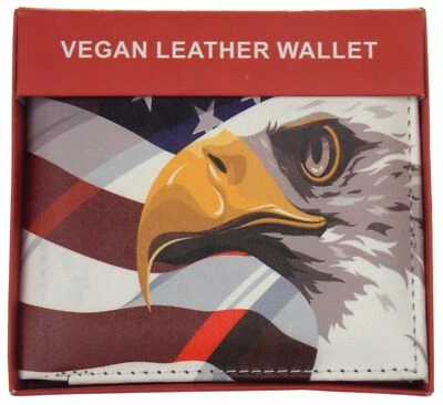 Cartera plegable Eagle bandera de Estados Unidos cuero vegano rojo blanco azul ranuras para tarjetas de crédito para hombre Foto 1 de 4