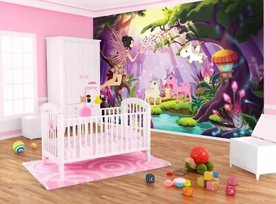Girl bedroom wallpaper 312x219cm feature wall mural Fairies and Unicorns - Image 1 of 4