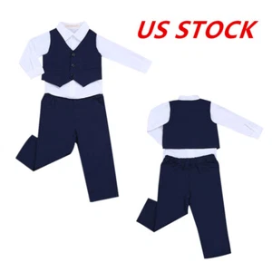 US Kids Baby Boys Gentleman Outfits 3Pcs Shirt + Pants Vest Formal Clothing Set - Picture 1 of 11
