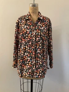 80s Esprit Maximalist All Over Novelty Print Bead Funky Button Up Large XL - Picture 1 of 13