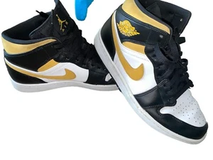 Size 10 - Air Jordan 1 Mid Black University Gold - Picture 1 of 7