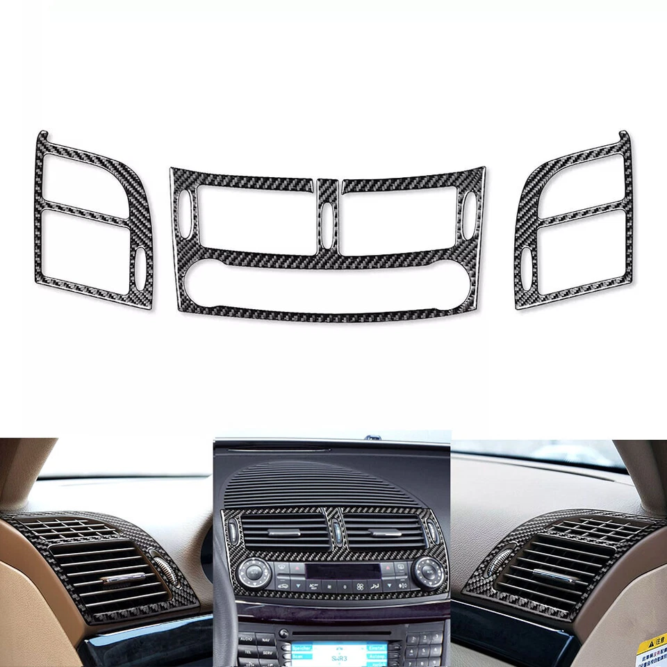 3Pcs Carbon Fiber Interior Air Vent Outlet Trim For Benz E-Class W211 2003-2009 - Изображение 1 из 4