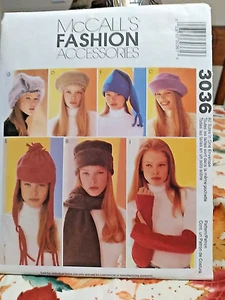 McCalls Schnittmuster 3036 Damen Winter Accessoires Mützen Schals Vintage - Bild 1 von 3