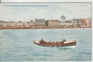WORTHING, SUSSEX - THE LIFEBOAT WITH ROWERS AS CREW COLOUR POSTCARD (1917) - Picture 1 of 2