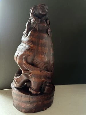 "Enorme escultura antigua asiática de raíz de bambú buey y pescador figuras decoración interior 15""" Foto 1 de 4