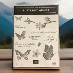 Stampin Up! “BUTTERFLY WISHES”149346 Cling Rubber Stamp Set Of 12 Phrases Bday.. - Picture 1 of 4