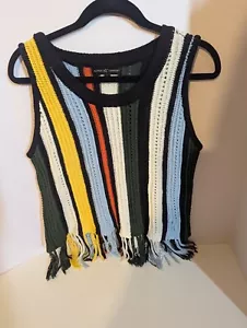 Maglione Almost Famous nero multi canotta maglia righe frange festival boho taglia L - Foto 1 di 5