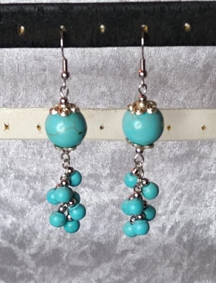 Bildschöne selbst hergestellte-Türkis-Hängeohrringe - 7,5 cm - NEU - - Bild 1 von 4