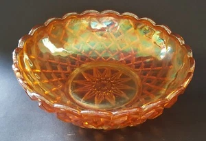 Carnival orange iridescent glass vintage Art Deco antique geometric design bowl - Picture 1 of 8