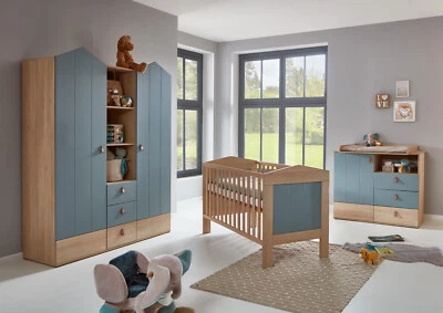 ARTHUR BERNDT Babyzimmer Set Roofy 3-tlg. Kleiderschrank 2-türig, Wickelkommode. Babybett