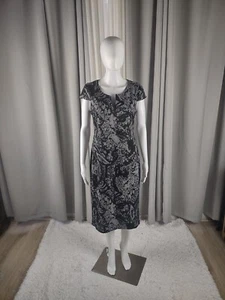 Connected Apparel Damen bestickt schwarz, weiß Print Midi Etui-Kleid Größe 6 - Bild 1 von 10