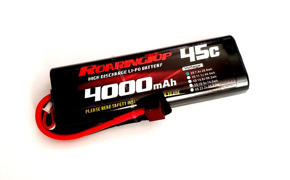 RoaringTop LiPo Battery Pack 45C 4000mAh 2S2P 7.4V HardCase with Deans Plug - Image 1 of 1