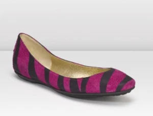 JIMMY CHOO NEW AUTH $499 Women Purple ZebraPrint Witty Suede Flat Shoe Sz 37.5M - Picture 1 of 12