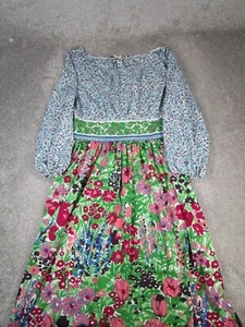 Lanvin Paris Dress Womens Large Blue Green Red Floral Blouson Midi - Picture 1 of 10