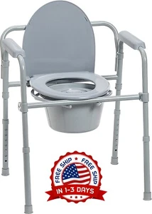 SILLA DE WC Y DUCHA CON ORINAL CUBETA INODORO ALTURA REGULABLE ASIENTO MEDICOS - Picture 1 of 8