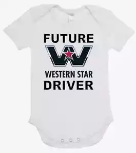 BABY ONE PIECE, ROMPER. printed with FUTURE WESTERN STAR DRIVER new cotton - Picture 1 of 2