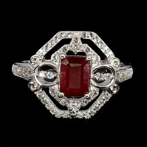 925 Sterling Silber Ring Achteck Rubin 7x5 mm Topas Natur Edelstein Größe 8,5 - Bild 1 von 14