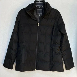 Puffer Coat Womens Down Blend Weather Tamer Sz L Waist Cinch Full Zip High Neck - Picture 1 of 6